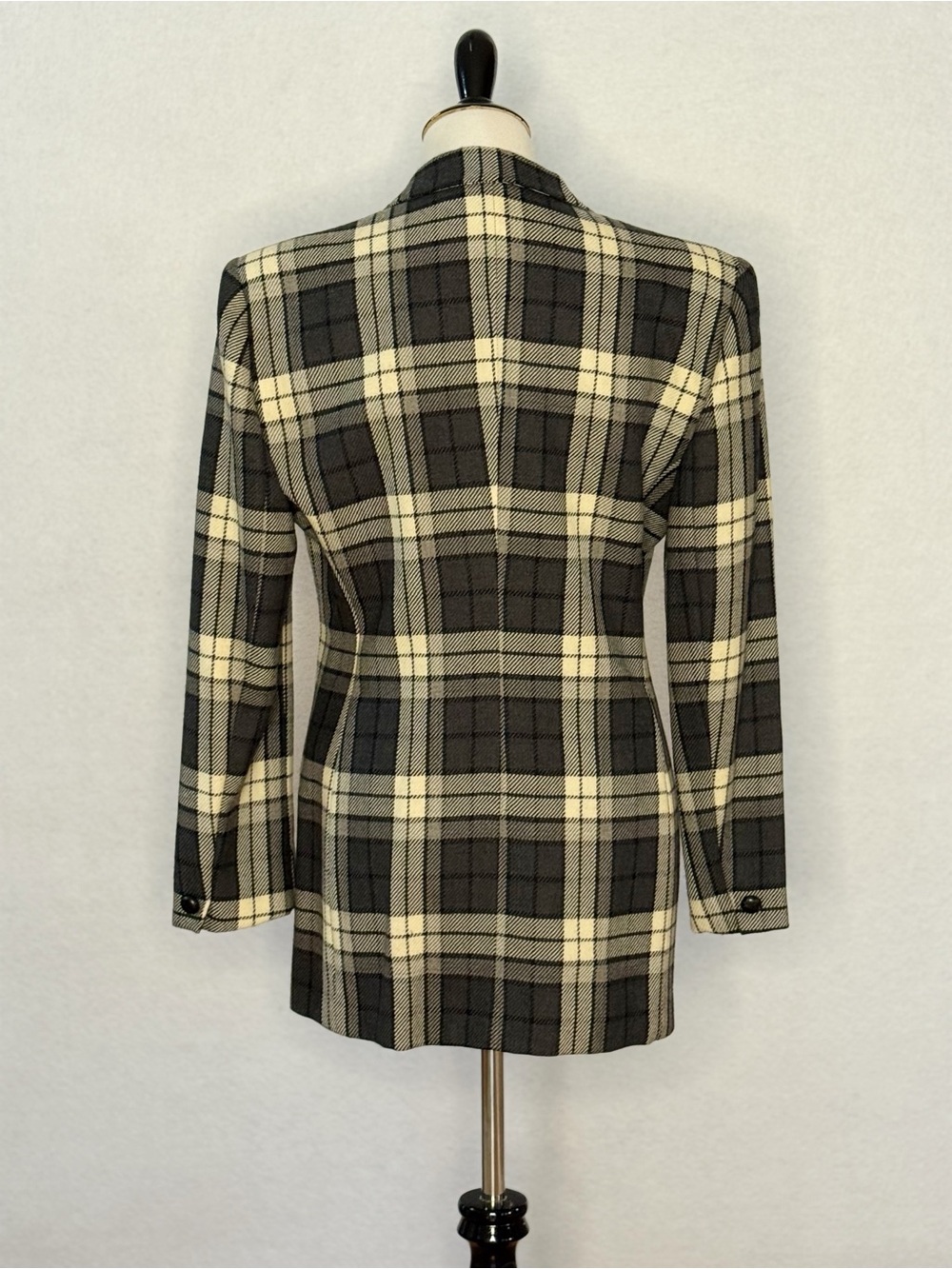 Jones New York Plaid Blazer Jacket Size 8 Black Cream 100% Pure Wool Heritage - Picture 10 of 14